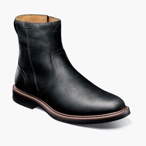 S73 NWT/NIB Florsheim NORWALK  Plain Toe Side Zip Boot Black 8.5
